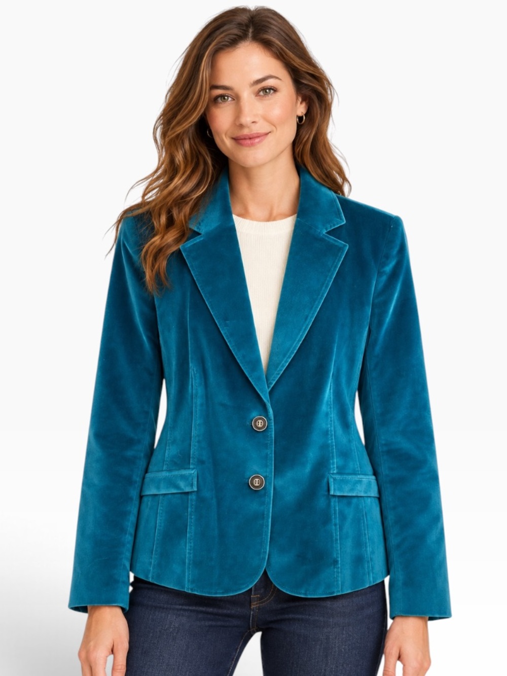 Talbots Teal Velvet Blazer Womens Size 16 Cotton & Silk 2 Button Fitted Classic